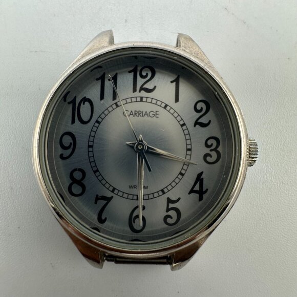 3/$30 Carriage Watch Women Silver Tone Case Only No Band Easy To Read Dial - Picture 1 of 9